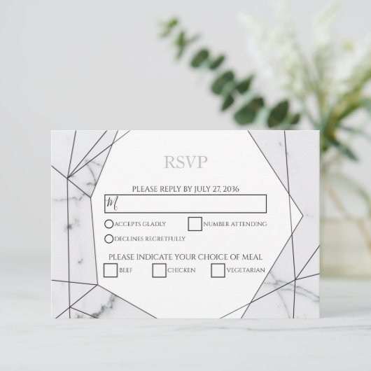 Elegant Geometric Marble Wedding RSVP Kaarten (Staand voorkant)