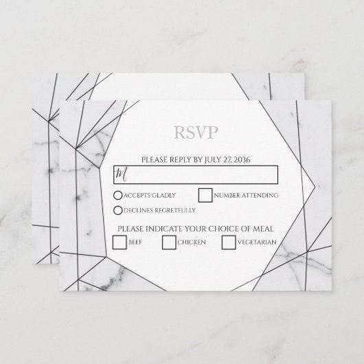 Elegant Geometric Marble Wedding RSVP Kaarten (Voorkant / Achterkant)