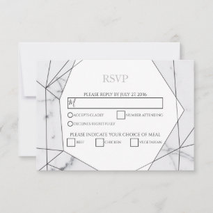 Elegant Geometric Marble Wedding RSVP Kaarten