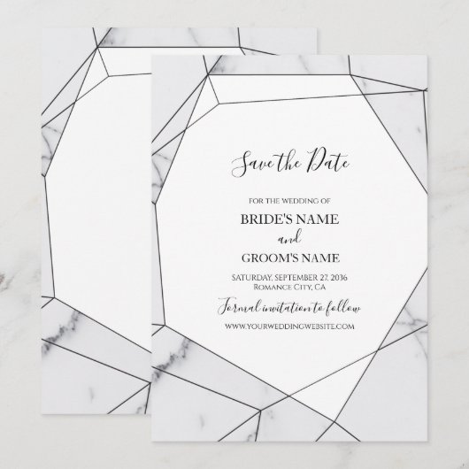 Elegant Geometric Marble Wedding Save The Date (Voorkant / Achterkant)