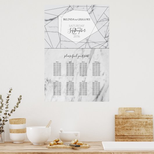 Elegant Geometric Marble Wedding Seding Chart Poster (Keuken)