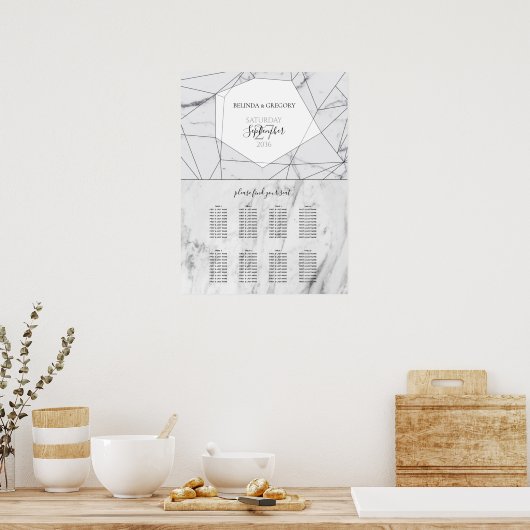 Elegant Geometric Marble Wedding Seding Chart Poster (Keuken)