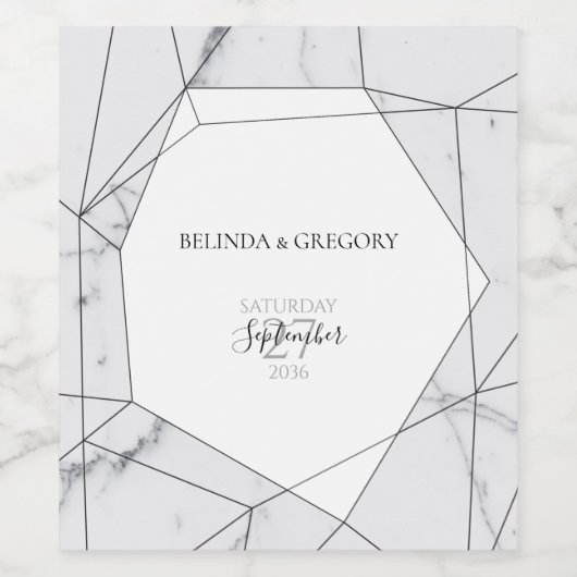 Elegant Geometric Marble Wedding Wijn Etiket (Enkel label)