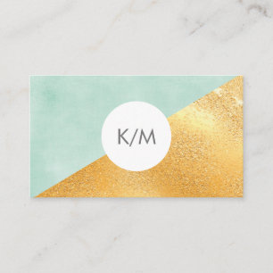 Elegant Geometric Mint Green & Gold Monogram Visitekaartje
