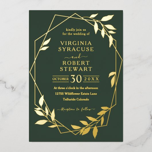 Elegant Geometric Modern Royal Dark Green Wedding Folie Uitnodiging (Voorkant)