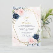 Elegant Geometric Navy en Blush Floral Wedding Kaart (Staand voorkant)