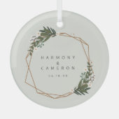 Elegant Geometric Pas getrouwd Onze eerste kerst Glas Ornament (Voorkant)