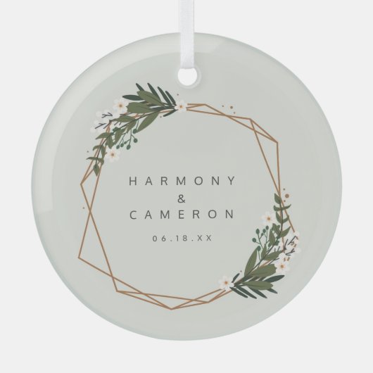 Elegant Geometric Pas getrouwd Onze eerste kerst Glas Ornament (Voorkant)