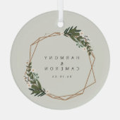 Elegant Geometric Pas getrouwd Onze eerste kerst Glas Ornament (Achterkant)