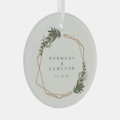 Elegant Geometric Pas getrouwd Onze eerste kerst Glas Ornament (Voorkant Rechts)