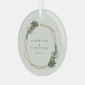 Elegant Geometric Pas getrouwd Onze eerste kerst Glas Ornament (Voorkant links)