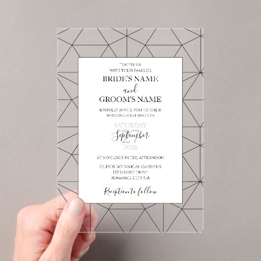 Elegant Geometric Pattern Wedding Invitations Acryl Uitnodigingen (Insitu (Draagbaar))