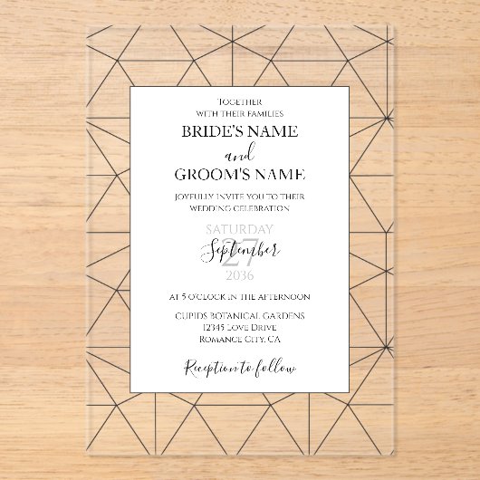 Elegant Geometric Pattern Wedding Invitations Acryl Uitnodigingen (Voorkant)