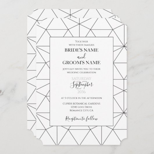 Elegant Geometric Pattern Wedding Invitations Kaart (Voorkant / Achterkant)
