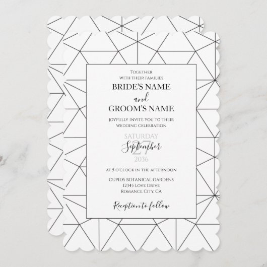 Elegant Geometric Pattern Wedding Invitations Kaart (Voorkant / Achterkant)