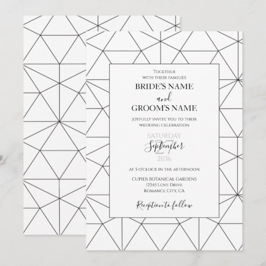 Elegant Geometric Pattern Wedding Invitations Kaart (Voorkant / Achterkant)