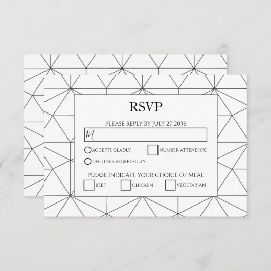 Elegant Geometric Pattern Wedding RSVP-kaarten RSVP Kaartje (Voorkant / Achterkant)