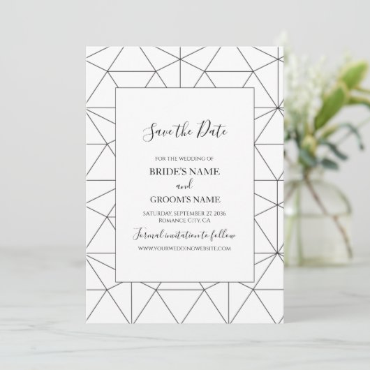 Elegant Geometric Pattern Wedding Save the Date (Staand voorkant)