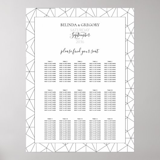 Elegant Geometric Pattern Wedding Seding Chart Poster (Voorkant)