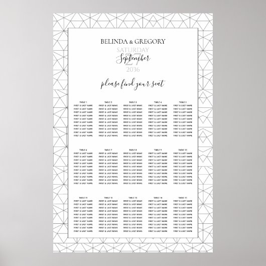 Elegant Geometric Pattern Wedding Seding Chart Poster (Voorkant)