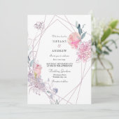 Elegant Geometric Pink Rose Floral Wedding Invite Kaart (Staand voorkant)