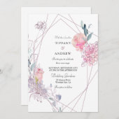 Elegant Geometric Pink Rose Floral Wedding Invite Kaart (Voorkant / Achterkant)