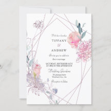 Elegant Geometric Pink Rose Floral Wedding Invite