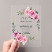 Elegant Geometric Pink Rose Wedding Acryl Uitnodigingen (Insitu (Draagbaar))