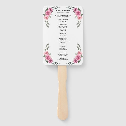 Elegant Geometric Pink Rose Wedding Program Fans Handwaaier (Achterkant)
