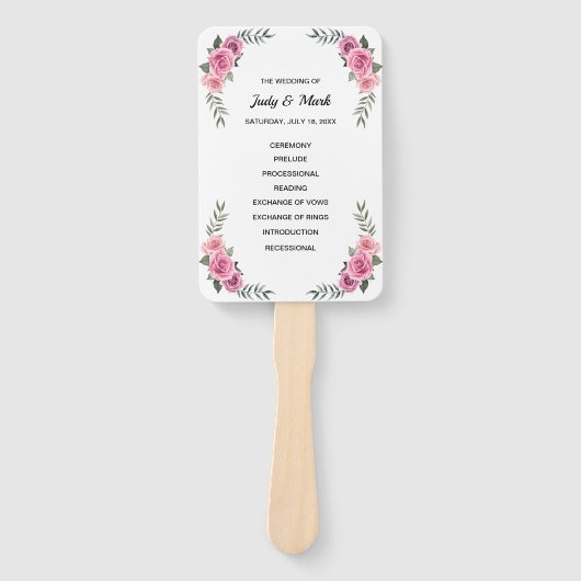 Elegant Geometric Pink Rose Wedding Program Fans Handwaaier (Voorkant)