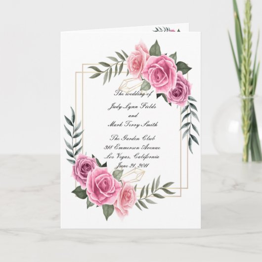 Elegant Geometric Pink Rose Wedding Program Kaart (Voorkant)