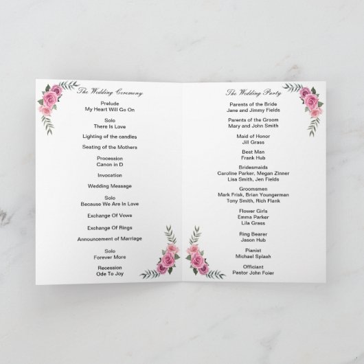 Elegant Geometric Pink Rose Wedding Program Kaart (Binnen)