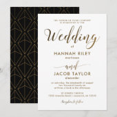 Elegant Geometric Print Black en Gold Wedding Kaart (Voorkant / Achterkant)