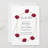 Elegant Geometric Red Rose trouwt op de datum Save The Date (Voorkant)