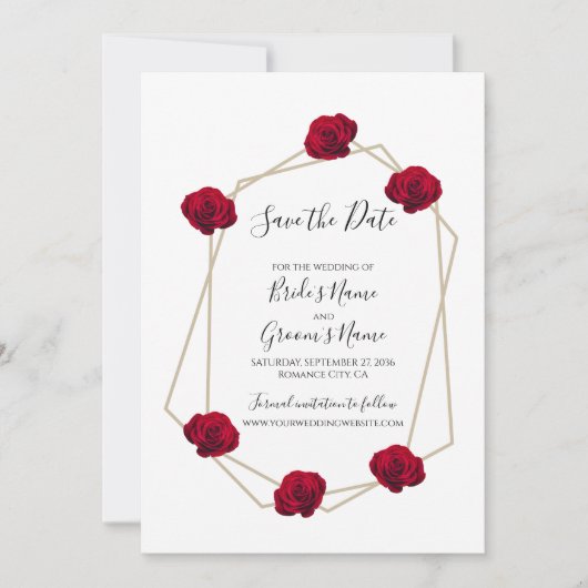 Elegant Geometric Red Rose trouwt op de datum Save The Date (Voorkant)