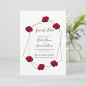 Elegant Geometric Red Rose trouwt op de datum Save The Date (Staand voorkant)