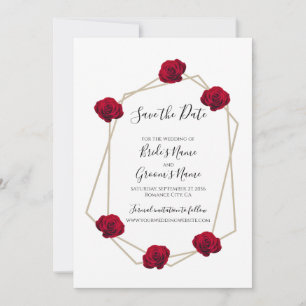 Elegant Geometric Red Rose trouwt op de datum Save The Date