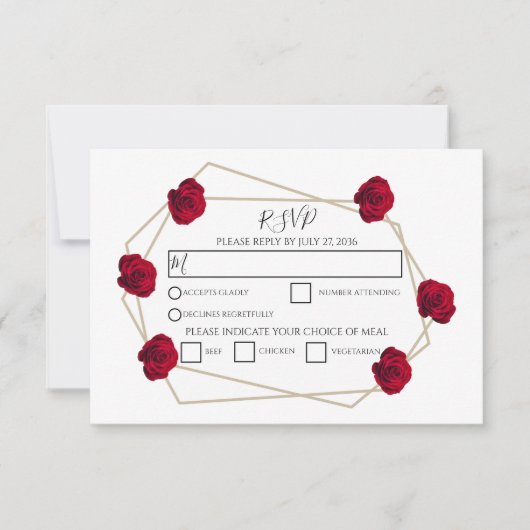 Elegant Geometric Red Rose Weddenschap RSVP Kaarte (Voorkant)