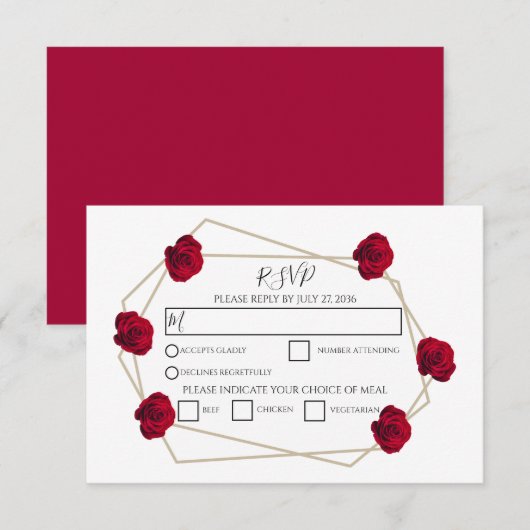 Elegant Geometric Red Rose Weddenschap RSVP Kaarte (Voorkant / Achterkant)