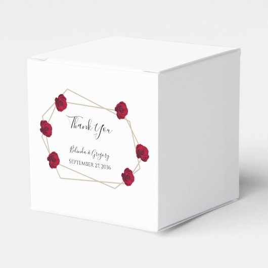 Elegant Geometric Red Rose Wedding Bedankdoosjes (Voorkant Zijde)