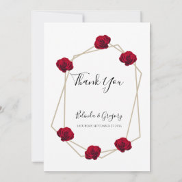 Elegant Geometric Red Rose Wedding Bedankkaart