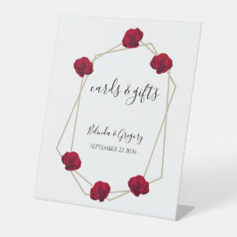 Elegant Geometric Red Rose Wedding Cards & Gifts Reclamebord Met Voetstuk