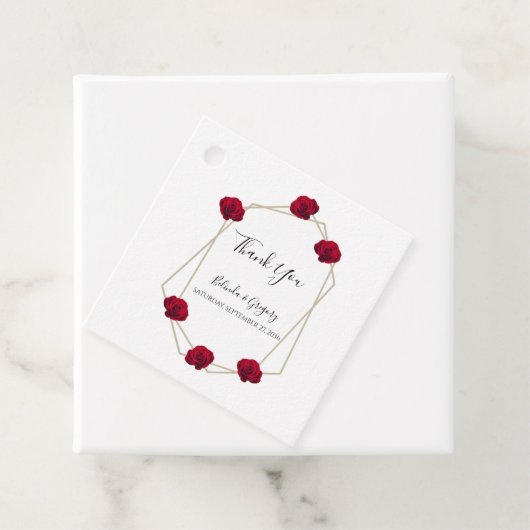 Elegant Geometric Red Rose Wedding Gift Bedankjes Labels (In situ)