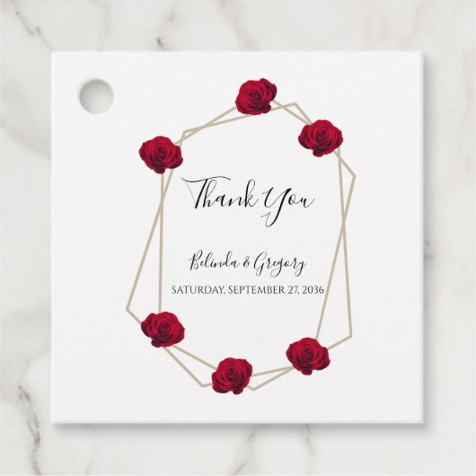 Elegant Geometric Red Rose Wedding Gift Bedankjes Labels (Voorkant)