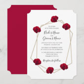Elegant Geometric Red Rose Wedding Invitations Kaart (Voorkant / Achterkant)