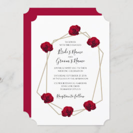Elegant Geometric Red Rose Wedding Invitations Kaart