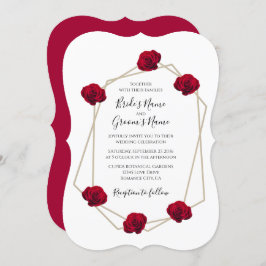 Elegant Geometric Red Rose Wedding Invitations Kaart
