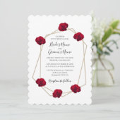 Elegant Geometric Red Rose Wedding Invitations Kaart (Staand voorkant)