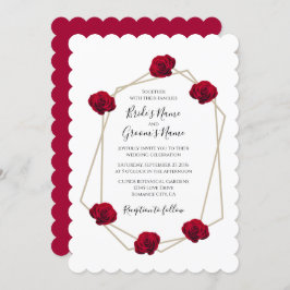 Elegant Geometric Red Rose Wedding Invitations Kaart