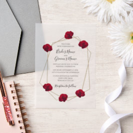 Elegant Geometric Red Rose Wedding Invitations Vellum Uitnodigingen